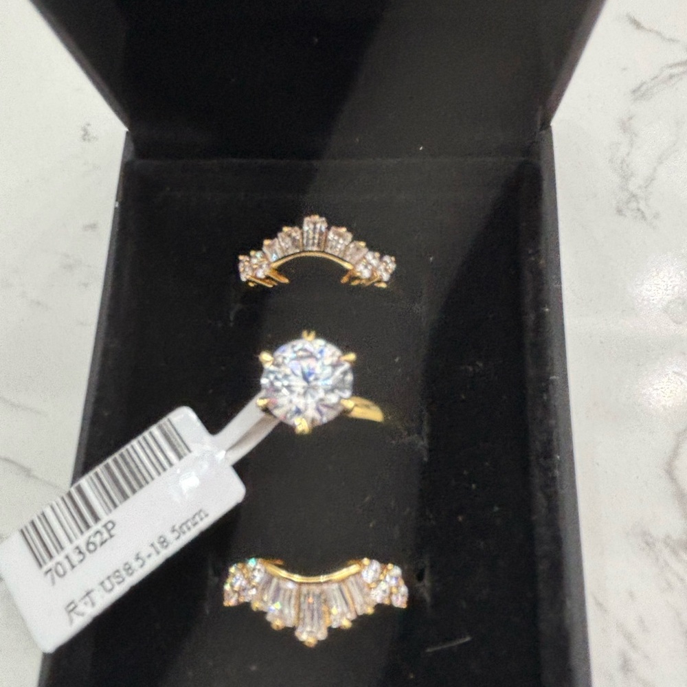 Gold and Silver Crown Solitaire Ring Set